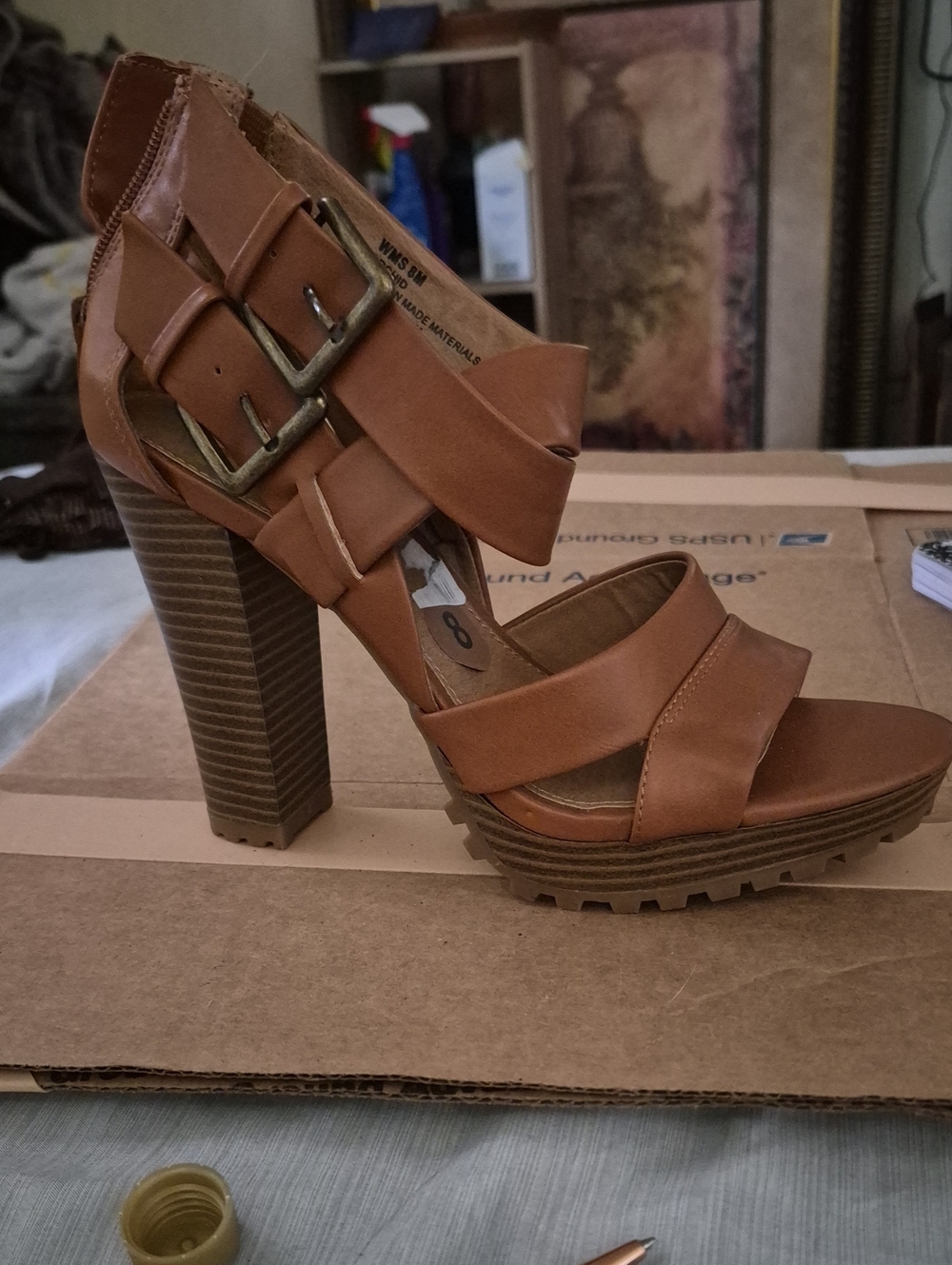 Report Women's Tan Strappy High Heel Sandals